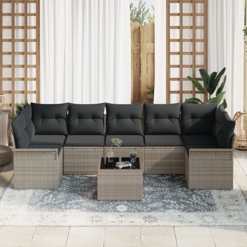  8 Darabos Kerti Kanapé Készlet Párnákkal Világosszürke Poli Rattan