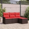  Kerti Kanapé Szett párnával 4 pcs Barna polirattan