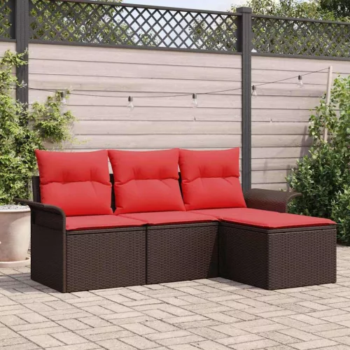  Kerti Kanapé Szett párnával 4 pcs Barna polirattan