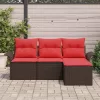  Kerti Kanapé Szett párnával 4 pcs Barna polirattan