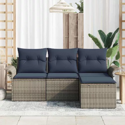  Kerti Kanapé Szett párnával 4 pcs Szürke polirattan