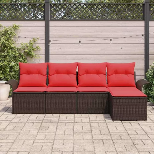  Kerti Kanapé Szett párnával 5 pcs Barna polirattan