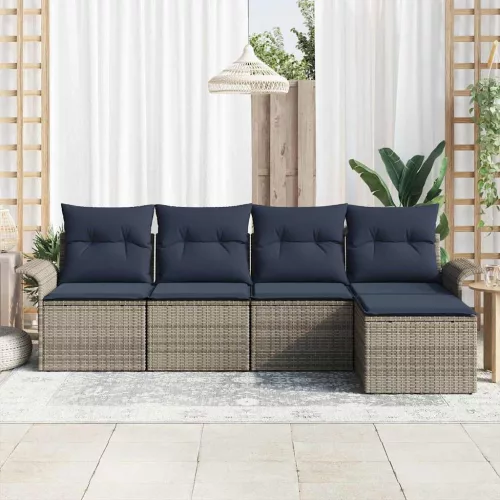  Kerti Kanapé Szett párnával 5 pcs Szürke polirattan