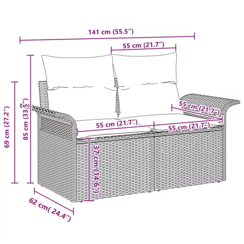  Kerti Kanapé Szett párnával 4 pcs Szürke polirattan