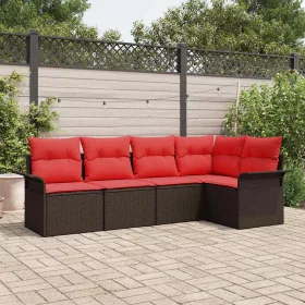  Kerti Kanapé Szett párnával 5 pcs Barna polirattan