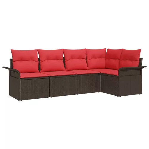  Kerti Kanapé Szett párnával 5 pcs Barna polirattan