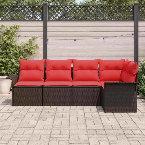  Kerti Kanapé Szett párnával 5 pcs Barna polirattan