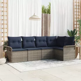  Kerti Kanapé Szett párnával 5 pcs Szürke polirattan