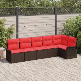  Kerti Kanapé Szett párnával 6 pcs Barna polirattan