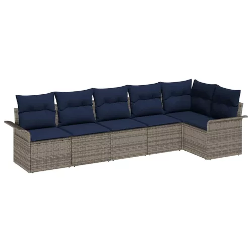 Kerti Kanapé Szett párnával 6 pcs Szürke polirattan
