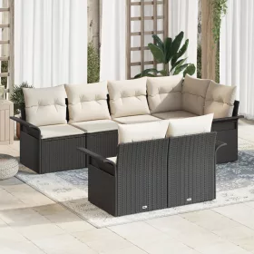  7 részes kerti kanapé szett párnákkal - Fekete rattan