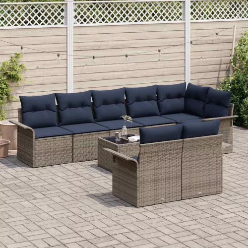  Kerti Kanapé Szett párnával 9 pcs Szürke polirattan