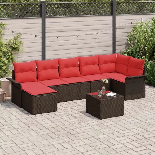  Kerti Kanapé Szett párnával 8 pcs Barna Poli rattan