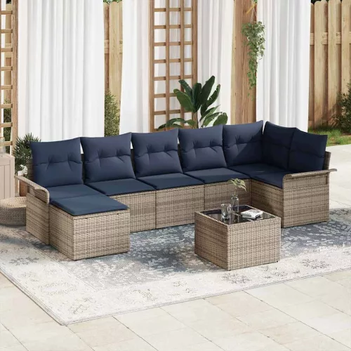  Kerti Kanapé Szett párnával 8 pcs Szürke Poli rattan