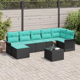  Kerti Kanapé Szett párnával 8 pcs Fekete Poli rattan