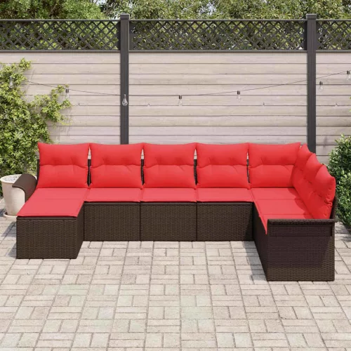  Kerti Kanapé Szett párnával 8 pcs Barna polirattan
