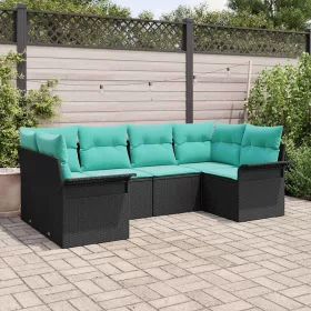  Kerti Kanapé Szett párnával 6 pcs Fekete Poli rattan