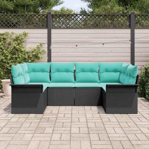  Kerti Kanapé Szett párnával 6 pcs Fekete Poli rattan