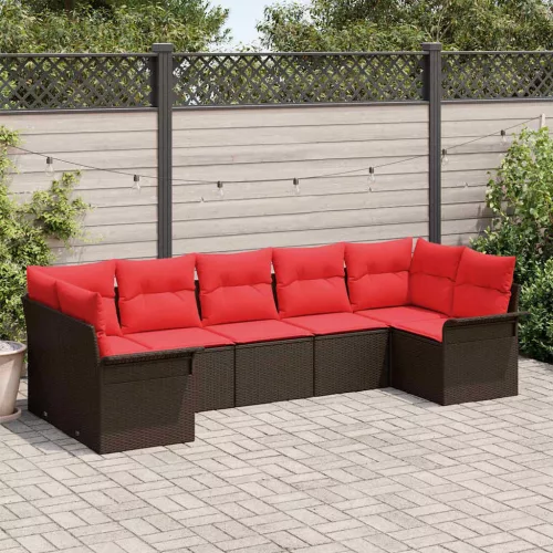  Kerti Kanapé Szett párnával 7 pcs Barna Poli rattan