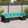  Kerti Kanapé Szett párnával 7 pcs Fekete Poli rattan