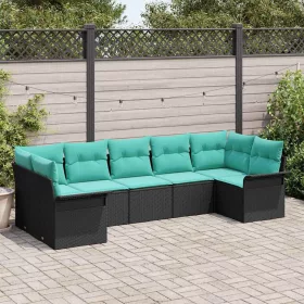  Kerti Kanapé Szett párnával 7 pcs Fekete Poli rattan