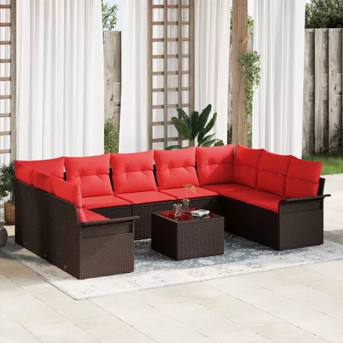  Kerti Kanapé Szett párnával 10 pcs Barna polirattan