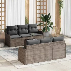    Kerti Kanapé Szett 7 pcs Szürke 55 x 55 x 37 cm Poli rattan