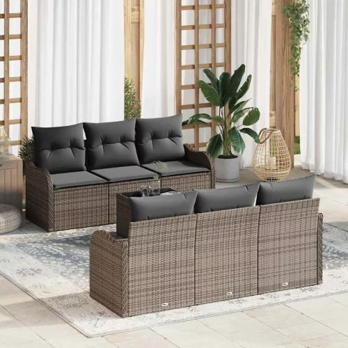  Kerti Kanapé Szett 7 pcs Szürke 55 x 55 x 37 cm Poli rattan