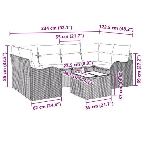  7 részes kerti kanapégarnitúra párnákkal szürke poli rattan