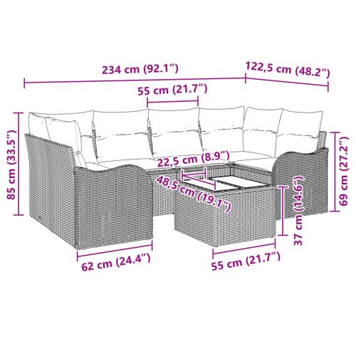  7 darabos Kert Kanapé Szett Párnákkal - Bézs Poli Rattan