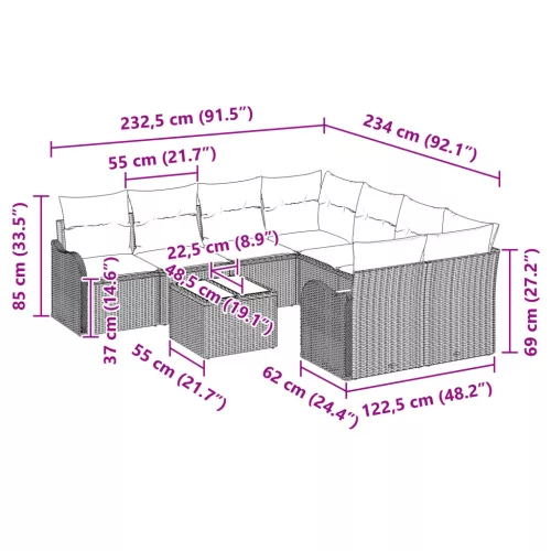  9 darabos kertibútor szett párnákkal bézs poli rattan