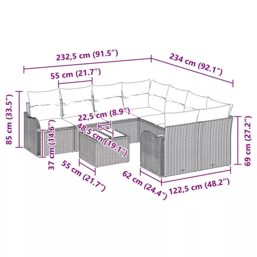  Kerti Kanapé Szett párnával 9 pcs Világosszürke 55 x 55 x 37 cm