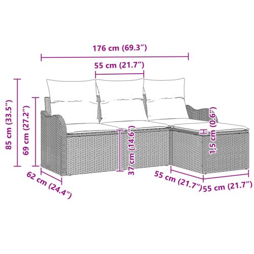  4 részes kerti kanapé szett párnákkal Szürke Poli Rattan