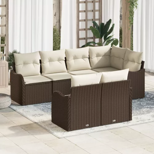  7 részes kerti kanapé szett párnákkal barna polirattan