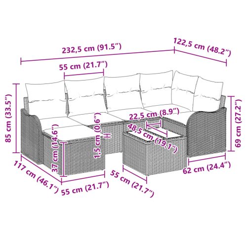  6 Darabos Kerti Kanapé Szett Párnákkal Szürke Poli Rattan
