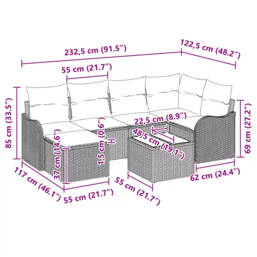  6 darabos kertibútor szett párnákkal fekete poli rattan