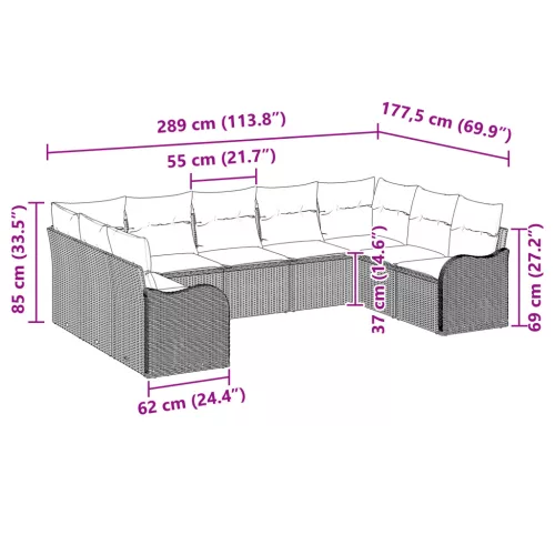  9 Darabos Kerti Kanapékészlet Párnákkal Bézs Poli Rattan