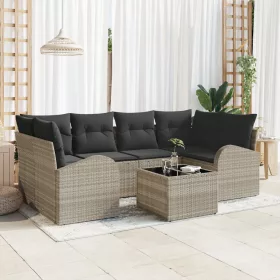    7 darabos Kert Kanapé Szett Párnákkal Világosszürke Poli Rattan