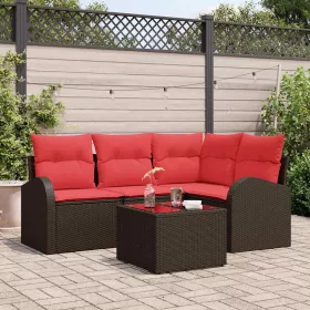 Kerti Kanapé Szett 5 pcs Barna polirattan