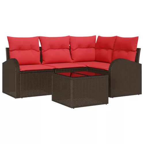  Kerti Kanapé Szett 5 pcs Barna polirattan