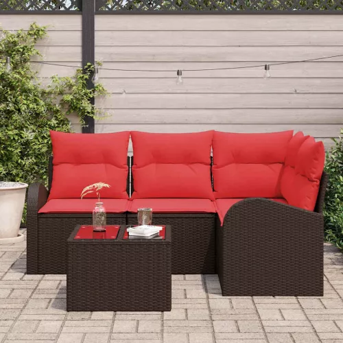  Kerti Kanapé Szett 5 pcs Barna polirattan