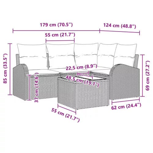  Kerti Kanapé Szett 5 pcs Barna polirattan