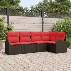  Kerti Kanapé Szett 5 pcs Barna polirattan