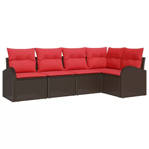  Kerti Kanapé Szett 5 pcs Barna polirattan