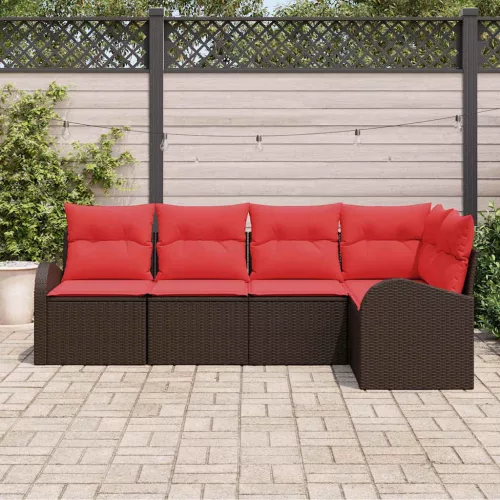  Kerti Kanapé Szett 5 pcs Barna polirattan