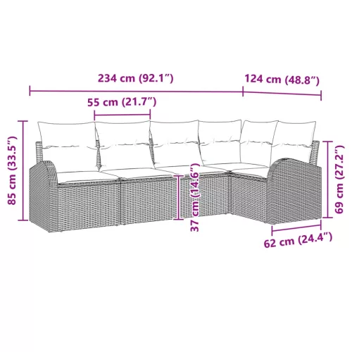  Kerti Kanapé Szett 5 pcs Barna polirattan