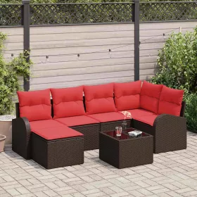  Kerti Kanapé Szett párnával 7 pcs Barna Poly Rattan