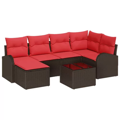  Kerti Kanapé Szett párnával 7 pcs Barna Poly Rattan