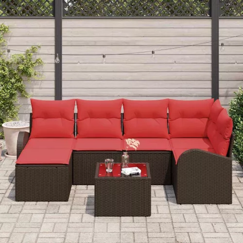  Kerti Kanapé Szett párnával 7 pcs Barna Poly Rattan