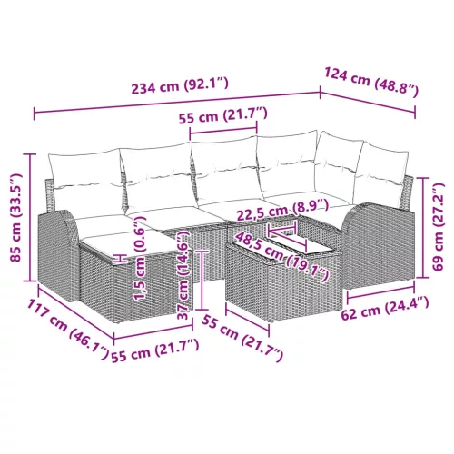  Kerti Kanapé Szett párnával 7 pcs Barna Poly Rattan